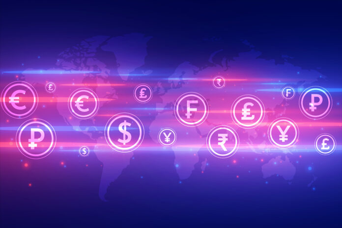 collection of digital money symbol on world map background desig Money Transfer Searches