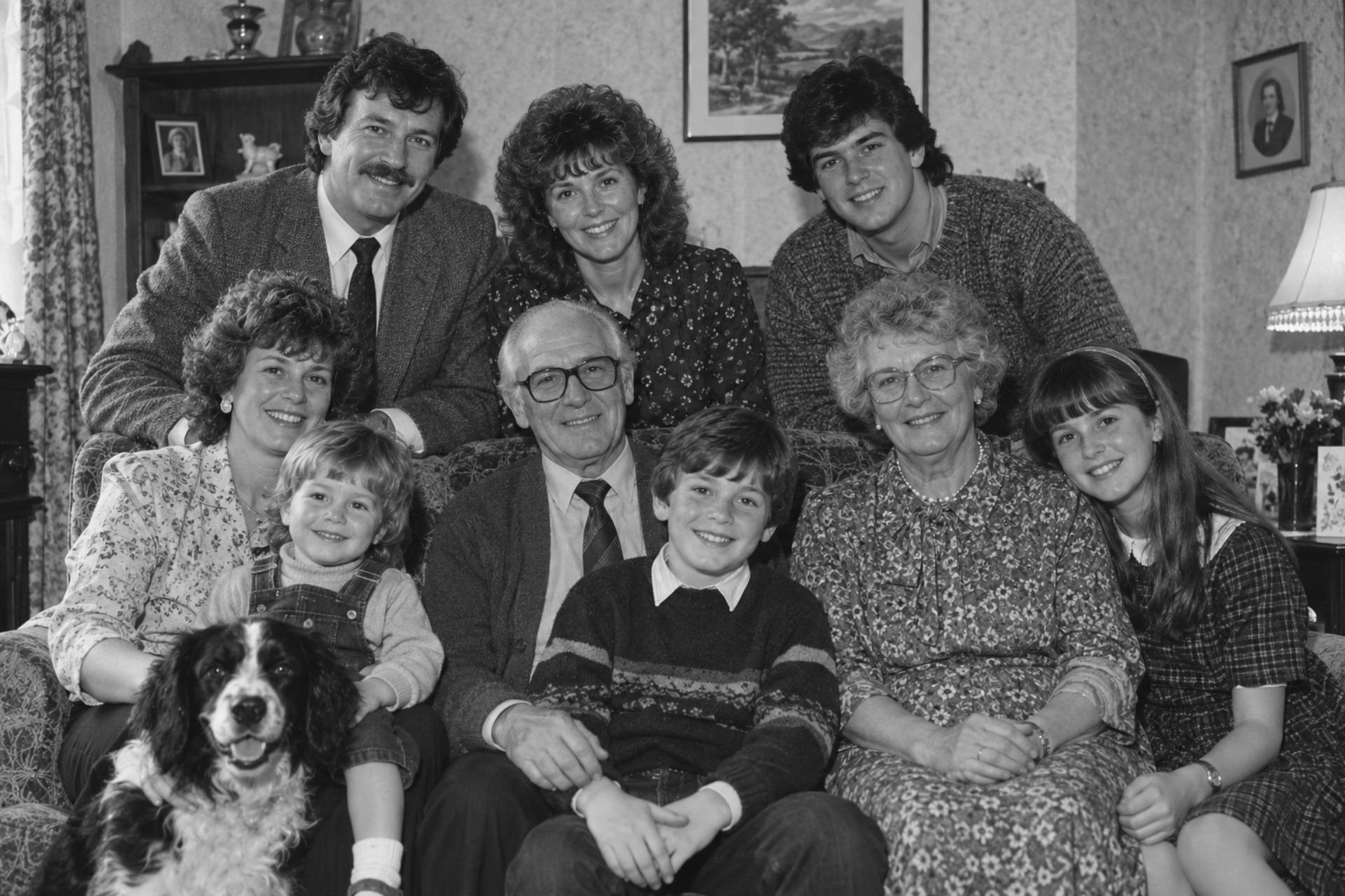 Black-and-white multigenerational portrait