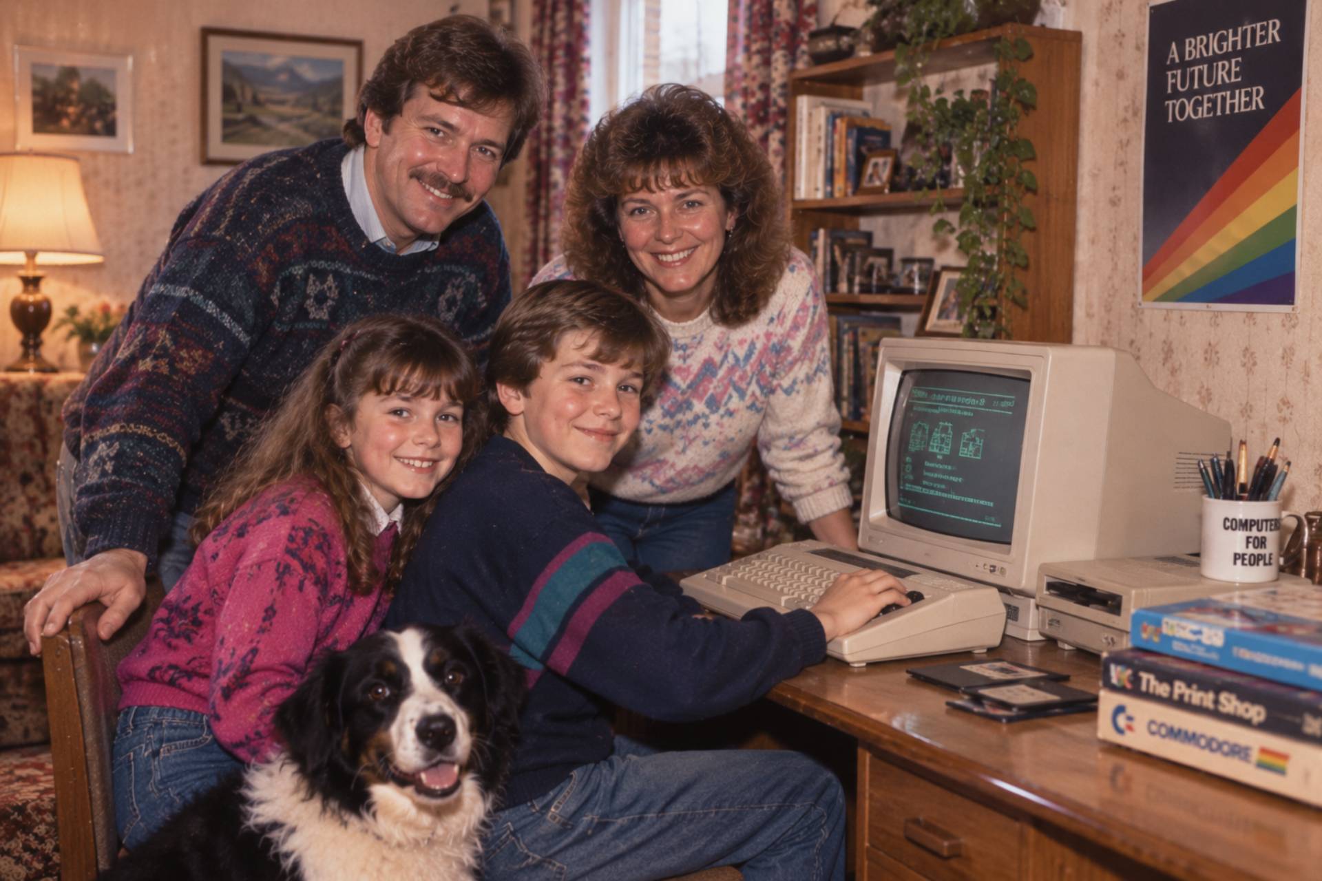 Family with a new home computer